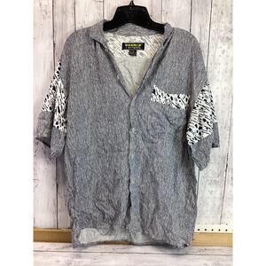 Torque Women Medium Gray White Button Up Short Sleeve Blouse with Collar